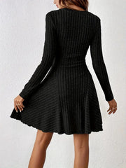 Ribbed Knit Long Sleeve A-Line Dress