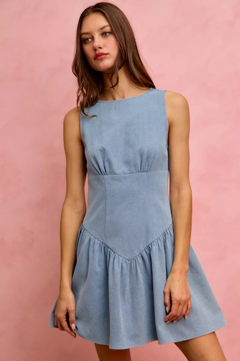 SO ME Fit And Flare Sleeveless Denim Mini Dress
