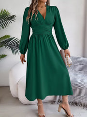Slit Balloon Sleeve Midi Dress