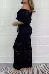 Crochet Off-Shoulder Maxi Dress