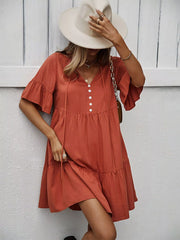 Boho Ruffle Sleeve Button Down Tiered Mini Dress