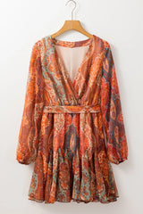 Boho Paisley Print Long Sleeve Mini Dress