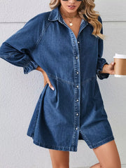 Button Down Ruffle Cuff Denim Dress