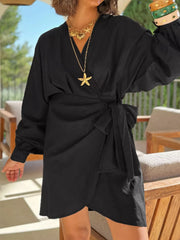 Plus Size Surplice Long Sleeve Wrap Mini Dress