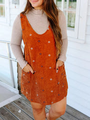 Floral Corduroy Overall Dress