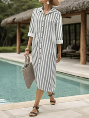 Plus Size Striped Button Front Midi Dress
