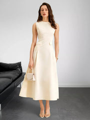 Sleeveless A-Line Midi Dress with Pockets