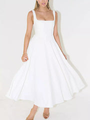 Square Neck Wide Strap A-Line Dress
