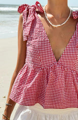 Angelica Red Gingham Tie Top