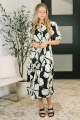 Art Show Puff Sleeve Midi Dress