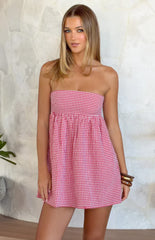 Berrie Red Gingham Strapless Mini Dress