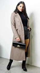 Rita Double-Breasted Longline Notch Collar Coat - Mocha