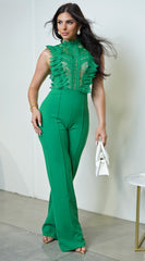 Vanna Crochet Flared leg Jumpsuit - Kelly Green