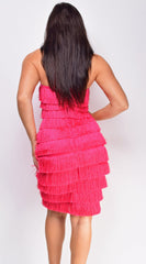Nouvel Pink Layered Fringe Mini Dress