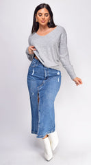 Tulli Blue Medium Wash Midi Denim Skirt