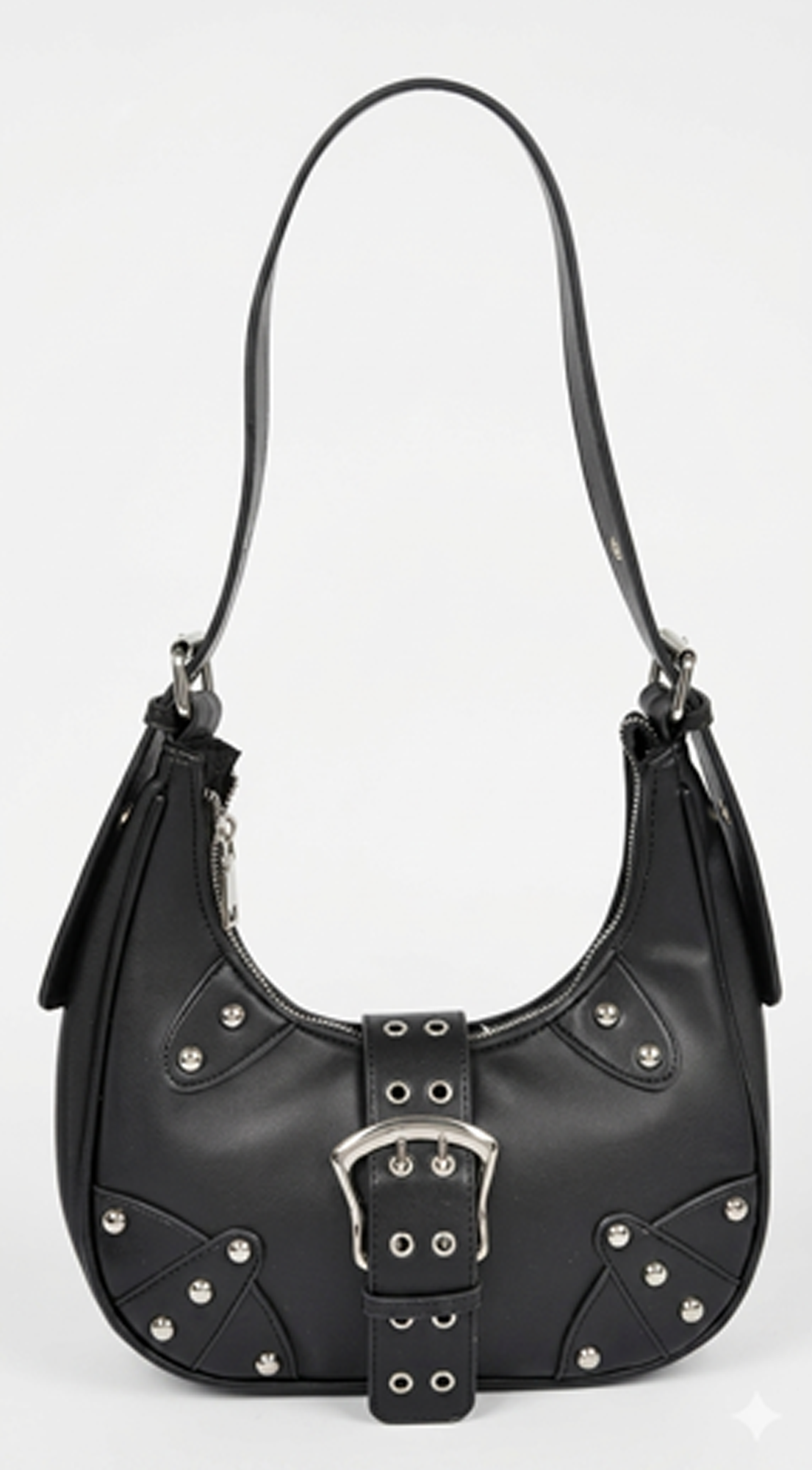 Zoey Faux Leather Stud Buckle Shoulder Bag - Black