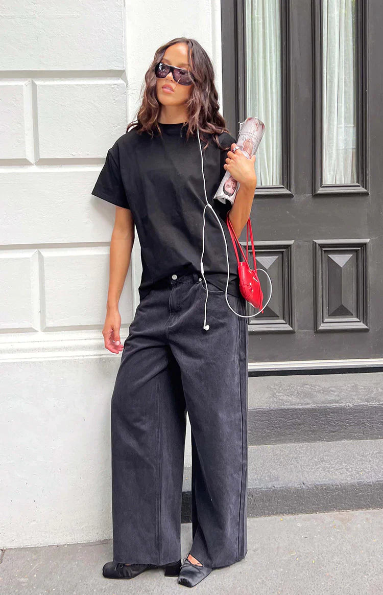 She's Yours Black Wide Leg Boyfriend Jeans