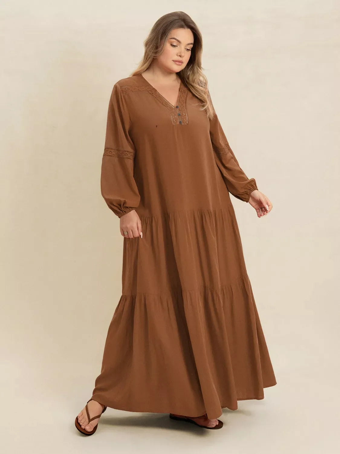 Plus Size Bohemian Tiered Maxi Dress with Balloon Sleeves