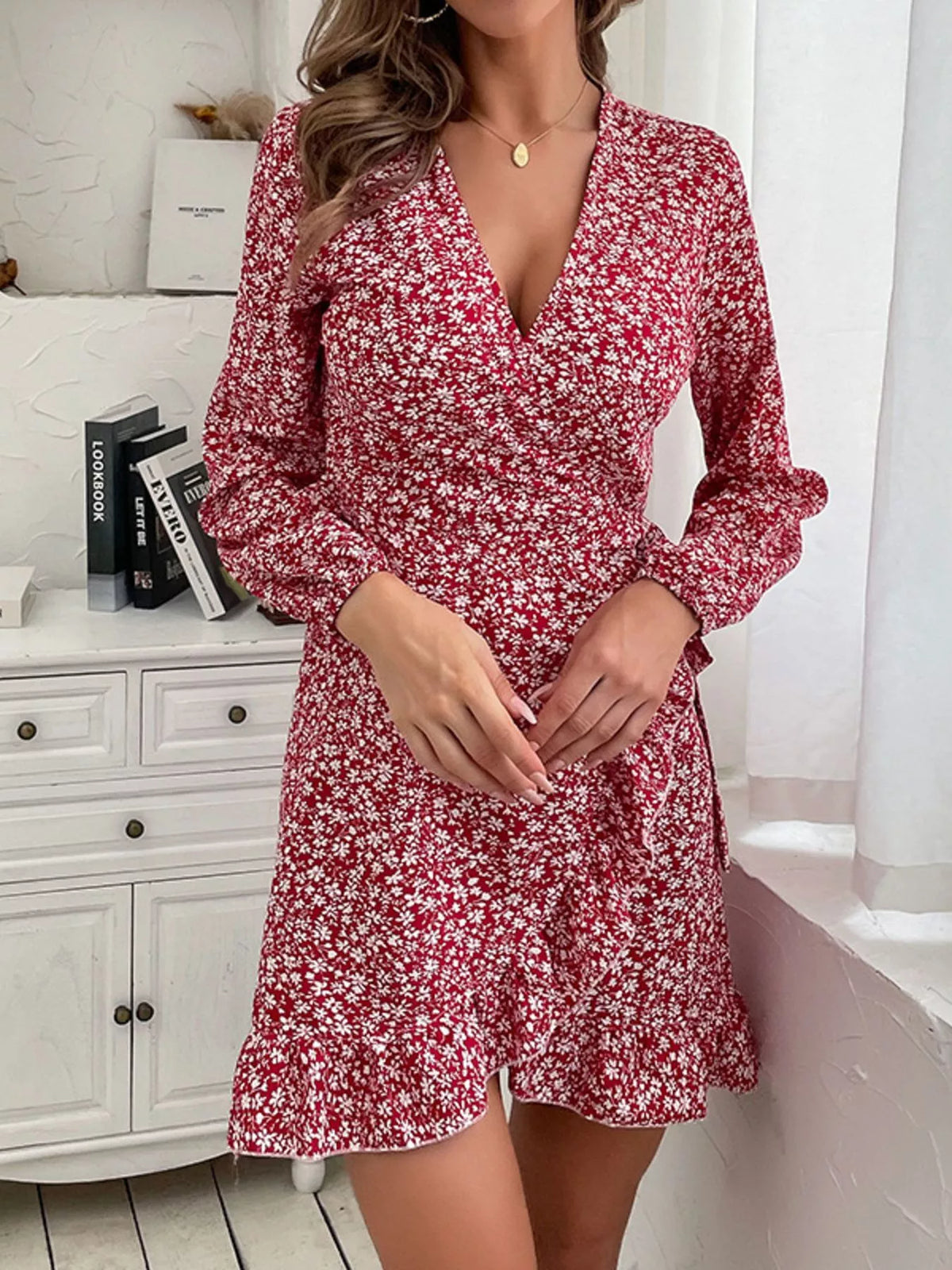 Floral Print Wrap Mini Dress