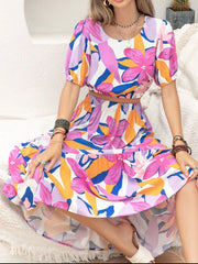 Printed Round Neck Top and Skirt Set