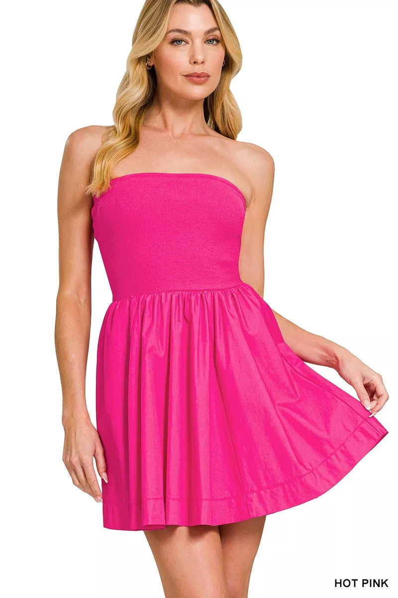 Zenana Combined Knit Tube Top Flare Mini Dress