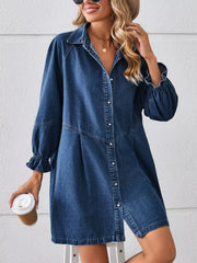 Button Down Ruffle Cuff Denim Dress