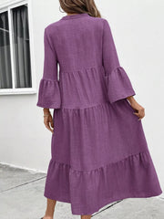 Ruffle Hem Button Front Tiered Dress