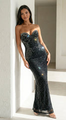 Tayah Rhinestone Strapless Maxi Dress - Black
