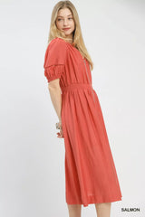 Umgee Zip-Front Smocked Waist Midi Dress