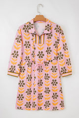 Floral Stripe Patchwork Long Sleeve Mini Dress
