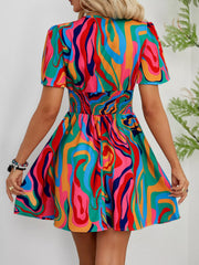 Colorful Print Short Sleeve Mini Dress