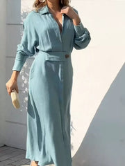 Side Slit Long Sleeve Shirt Dress