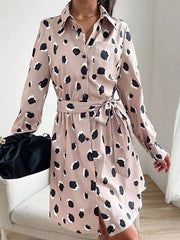 Printed Long Sleeve Mini Shirt Dress