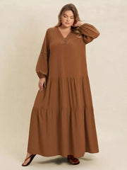 Plus Size Bohemian Tiered Maxi Dress with Balloon Sleeves