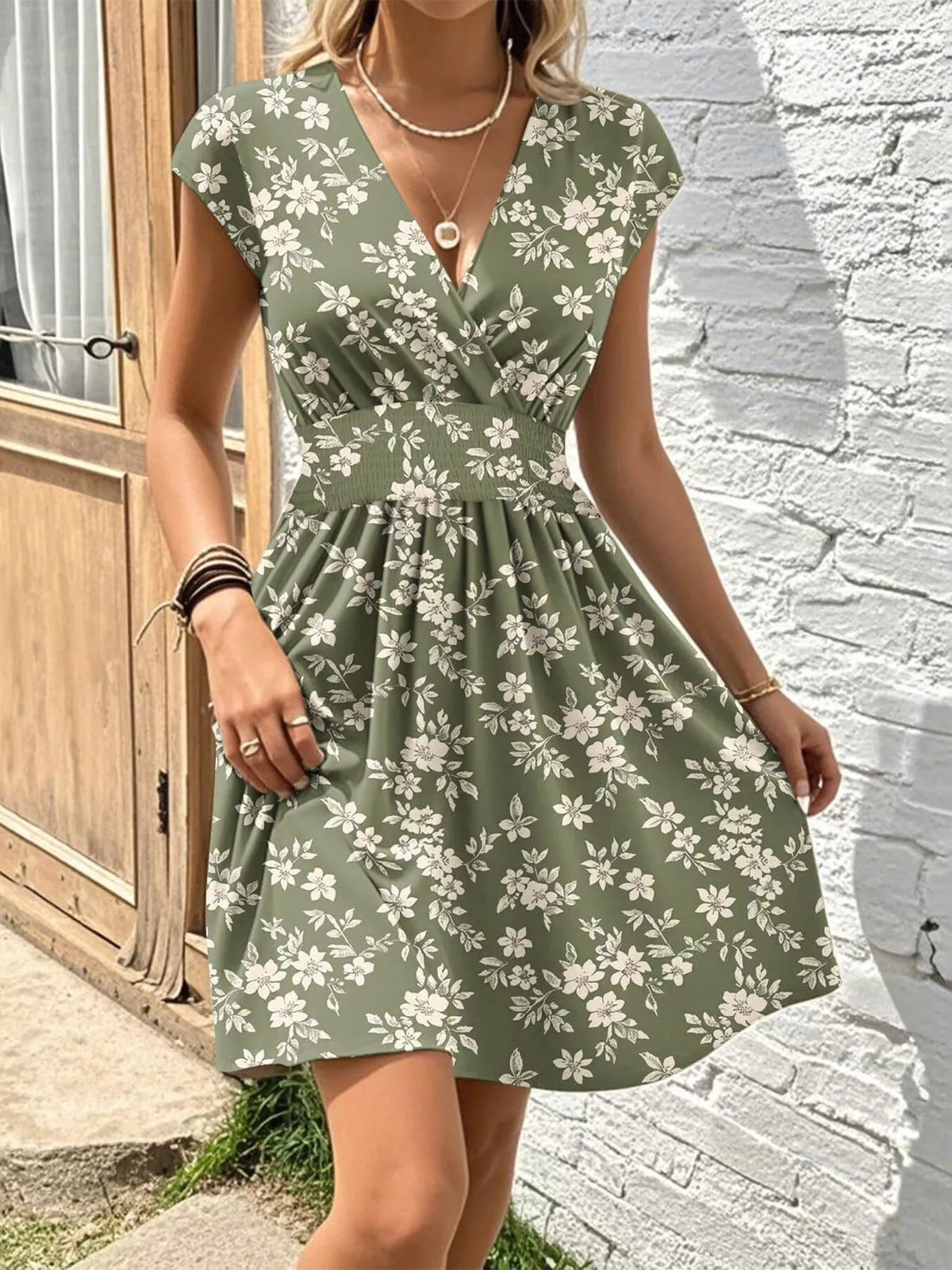 Floral Print Surplice Mini Dress