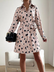 Printed Long Sleeve Mini Shirt Dress