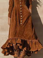 Ruffle Hem V-Neck Midi Dress