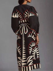 Full Size Geometric Long Sleeve Dress Plus Size