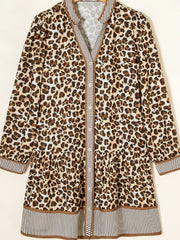 Leopard Print Striped Patchwork 3/4 Sleeve Loose Mini Dress
