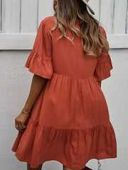 Boho Ruffle Sleeve Button Down Tiered Mini Dress