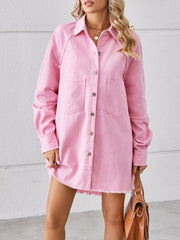 Button-Down Raw Hem Denim Dress