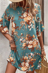 Floral Print Flounce Sleeve Casual Dress