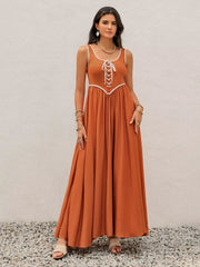 Contrast Trim Lace-Up Maxi Tank Dress