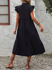 Ruffle Sleeve Tiered Midi Dress