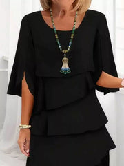 Full Size Ruffle Layered Flutter Sleeve Dress Plus Size