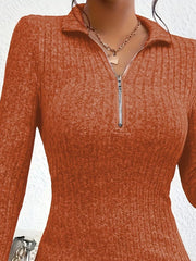 Ribbed Knit Bodycon Mini Dress with Zipper