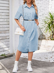 Casual Button-Down Half Sleeve Denim Dress