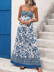 Floral Print Strapless Maxi Dress
