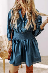 Smocked Button Front Mini Dress