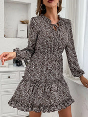 Ruffle Hem Tie Neck Mini Dress